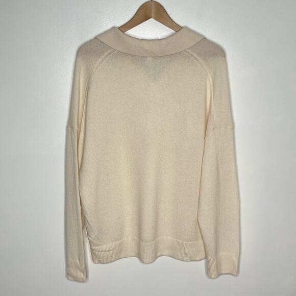 Banana Republic Cashmere Polo Sweater Womens Medium Cream Relaxed Minimalist - Picture 9 of 11